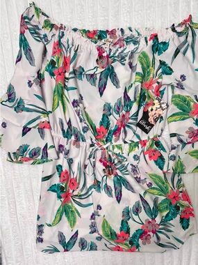 Blush Floral Print White Pink Teal Summer Top